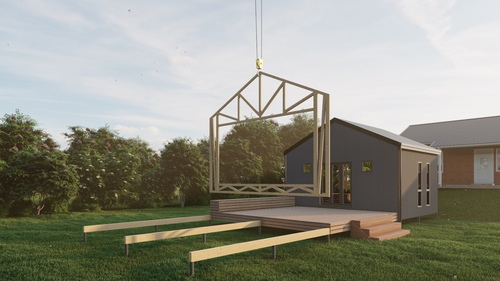 Completed Truss House portal frame home exterior