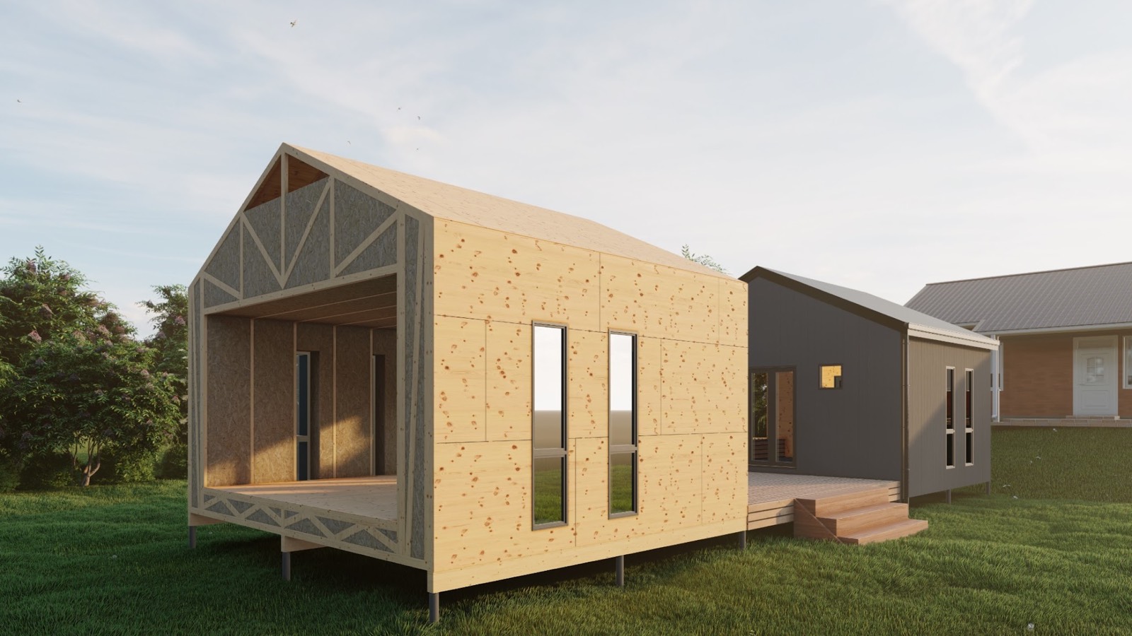 Interior portal frame bays creating an open structural span.